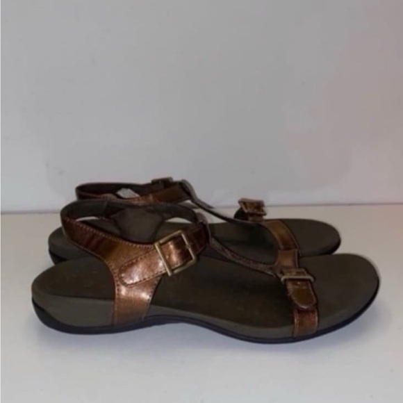 Vionic by Orthaheel Adriane Bronze T-Strap Sandals - Picture 2 of 7